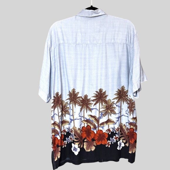 John Ashford XL Hawaiian Shirt With Palm Trees & Hibiscus Print 100% Rayon Short - Picture 2 of 6